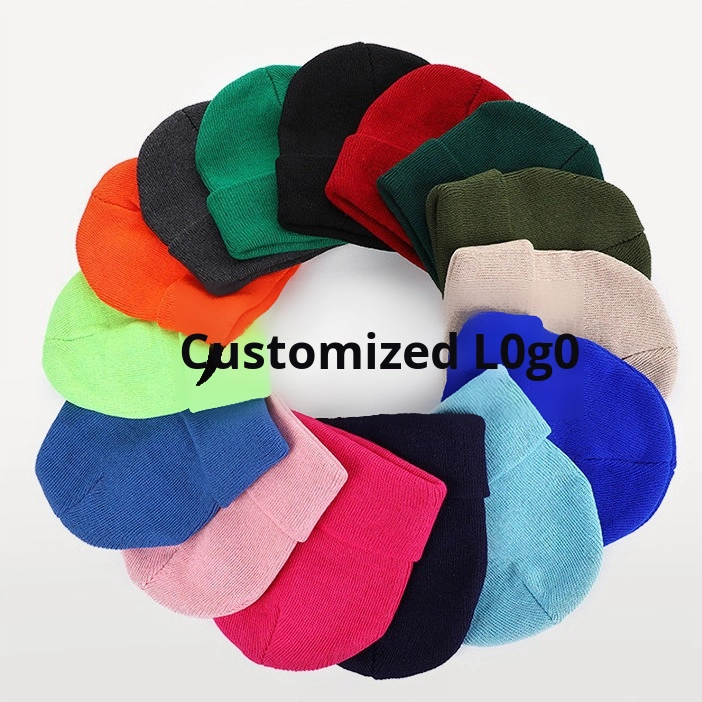 Customizable Logo Unisex Solid Color Knitted Hat Winter Warm Beanie