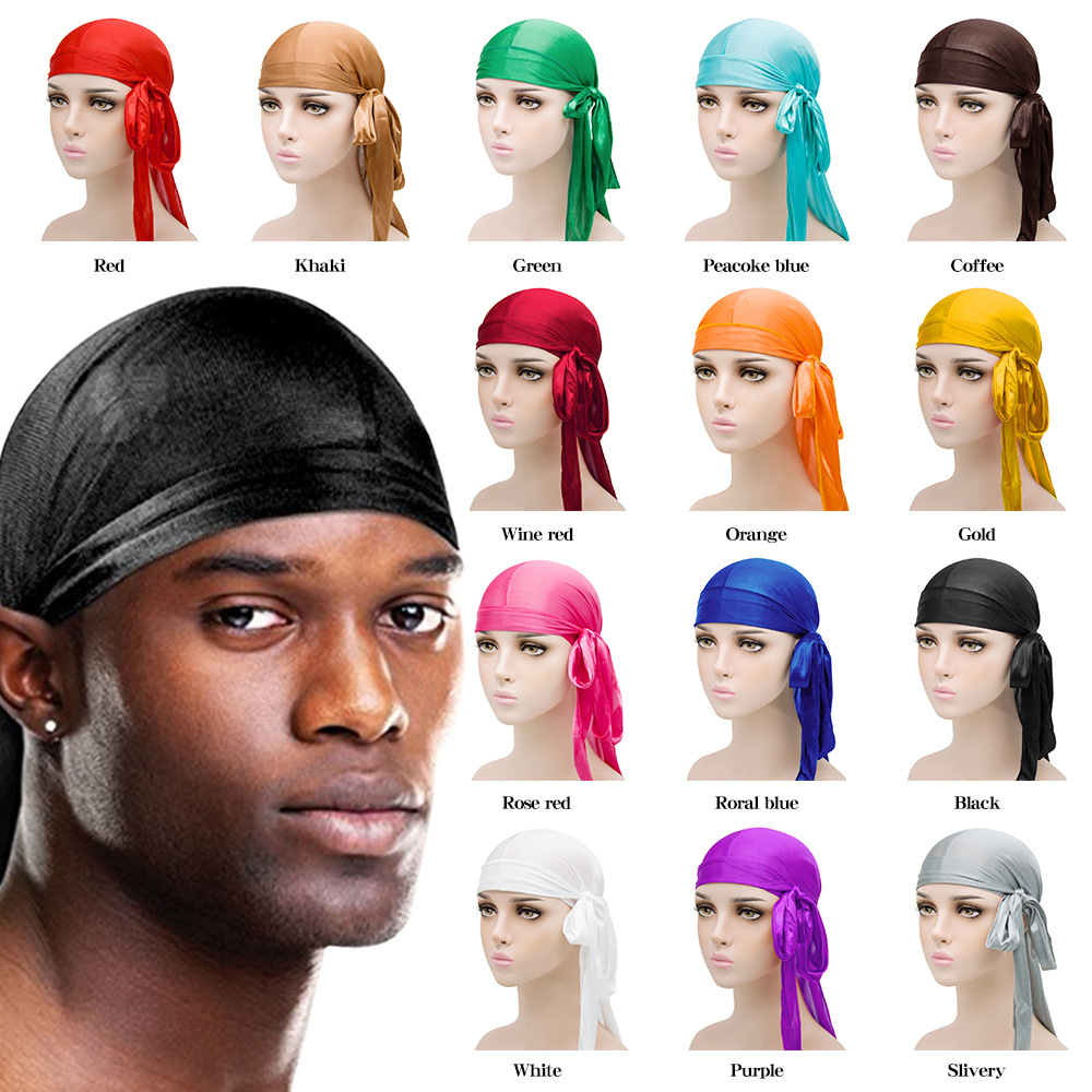 Best Quality Silky Headwraps Solid Designer Velvet Satin Durags Waves with Long Tail Pour Hommes Durags for Men Silk
