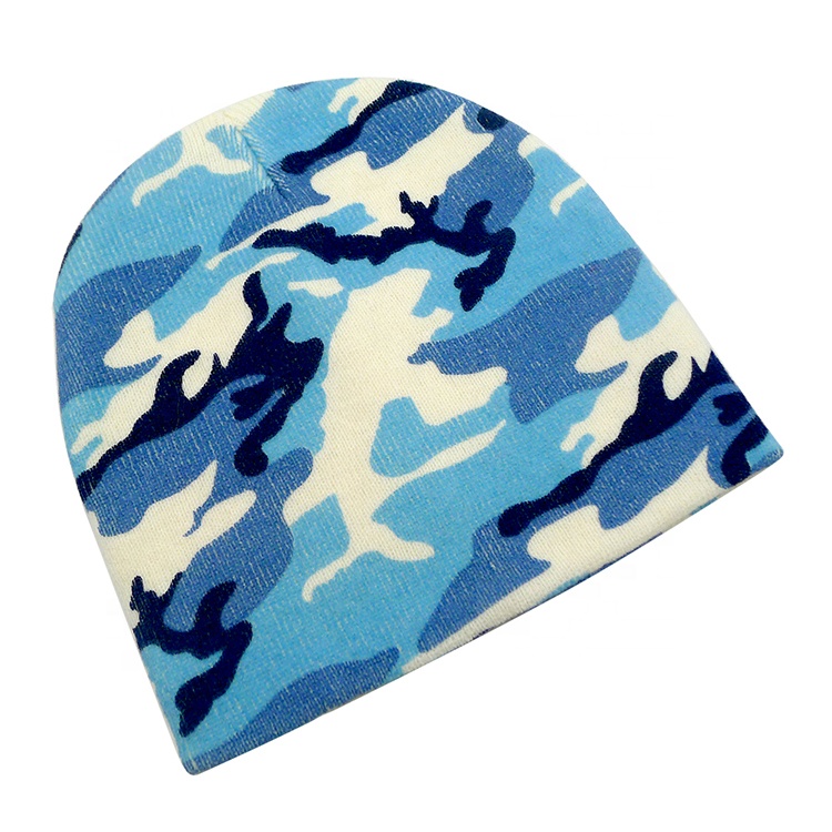 Custom Digital/Puff Print 100% Acrylic Street Style Beanie Sports Winter Jacquard Camo No Cuff Designer Skull Cap Y2K