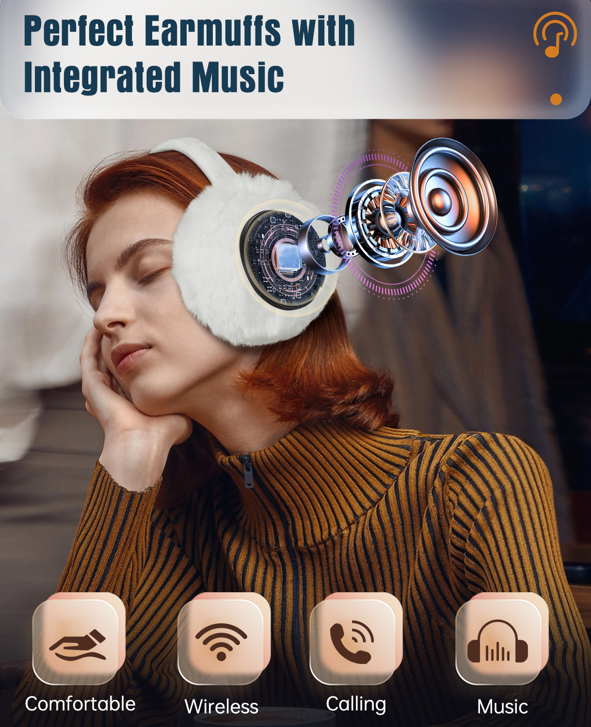 5.4Thermal Warm Ear Muffs Wireless Stereo Music Sports Headband Headphones for Outdoor Ski Snowboard Winter Activities