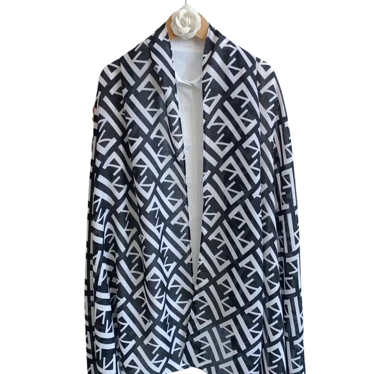 Designer Style Letter Pattern Polyester Scarf Elegant Long Wrap Snood for Women