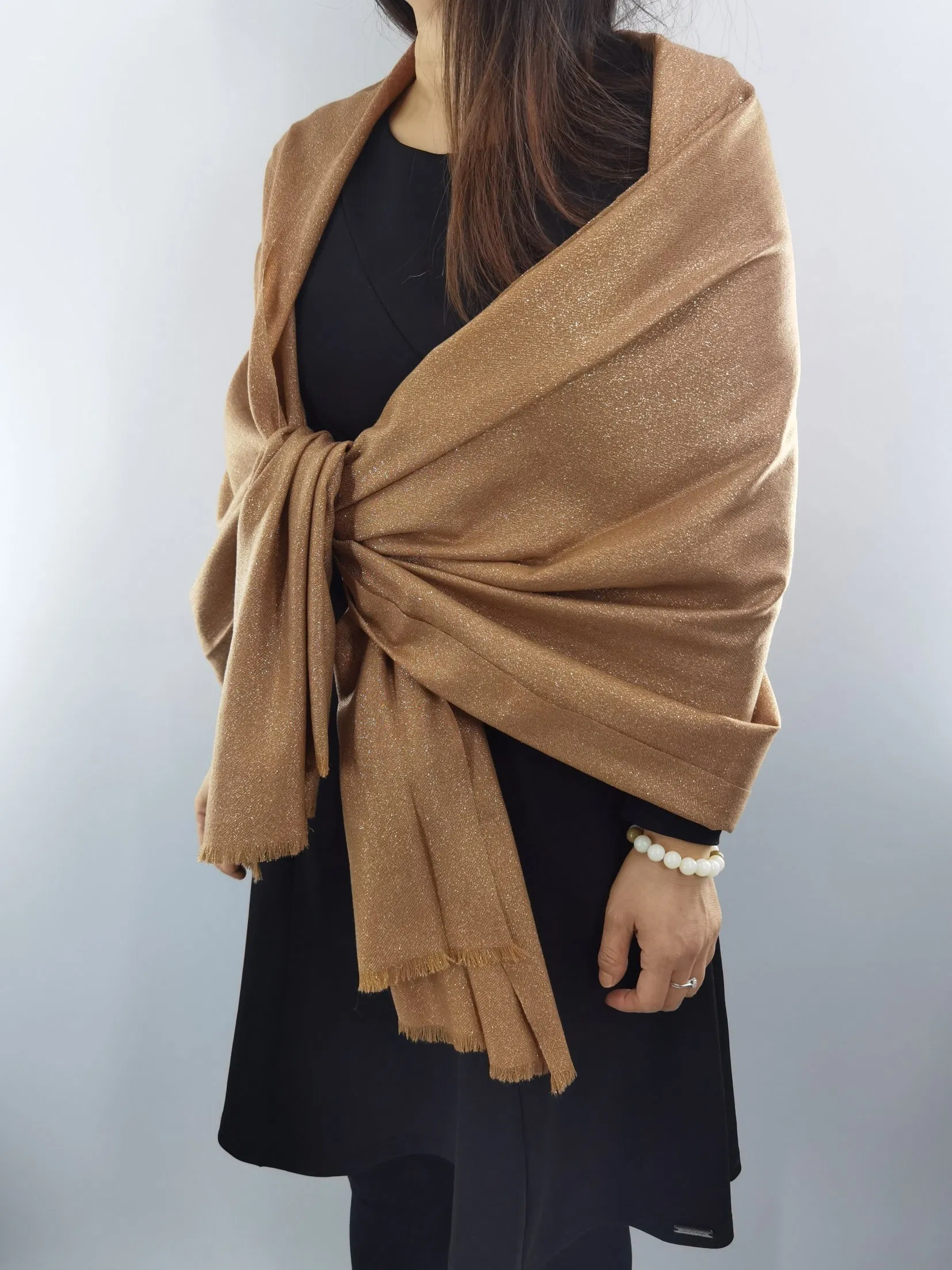Women's Wool Lurex Herringbone Woven Shawls