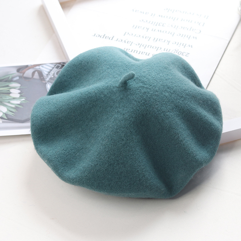 Beret Hat for Women Artist Style Winter Warm Beanie Hat Retro Plain Solid Color Elegant Lady Autumn Spring Wool Berets Caps