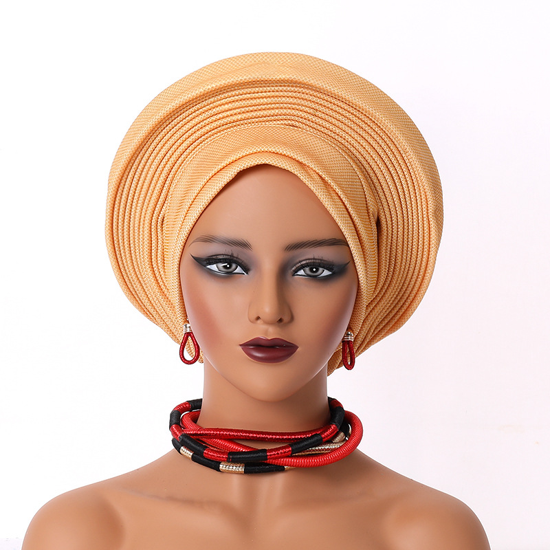 Wholesale 2025 Hot Sale Headwraps Women Custom Nigerian Aso Oke Bonnet Fashion Free Size Female African Headtie
