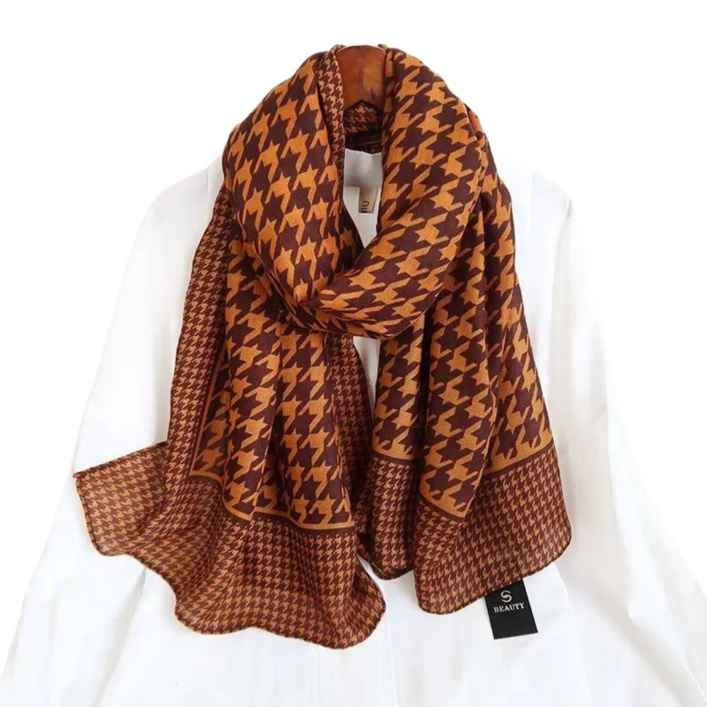 Elegant Houndstooth Chiffon Hijab Shawl Polyester Printed Snood Tudung for Stylish Women