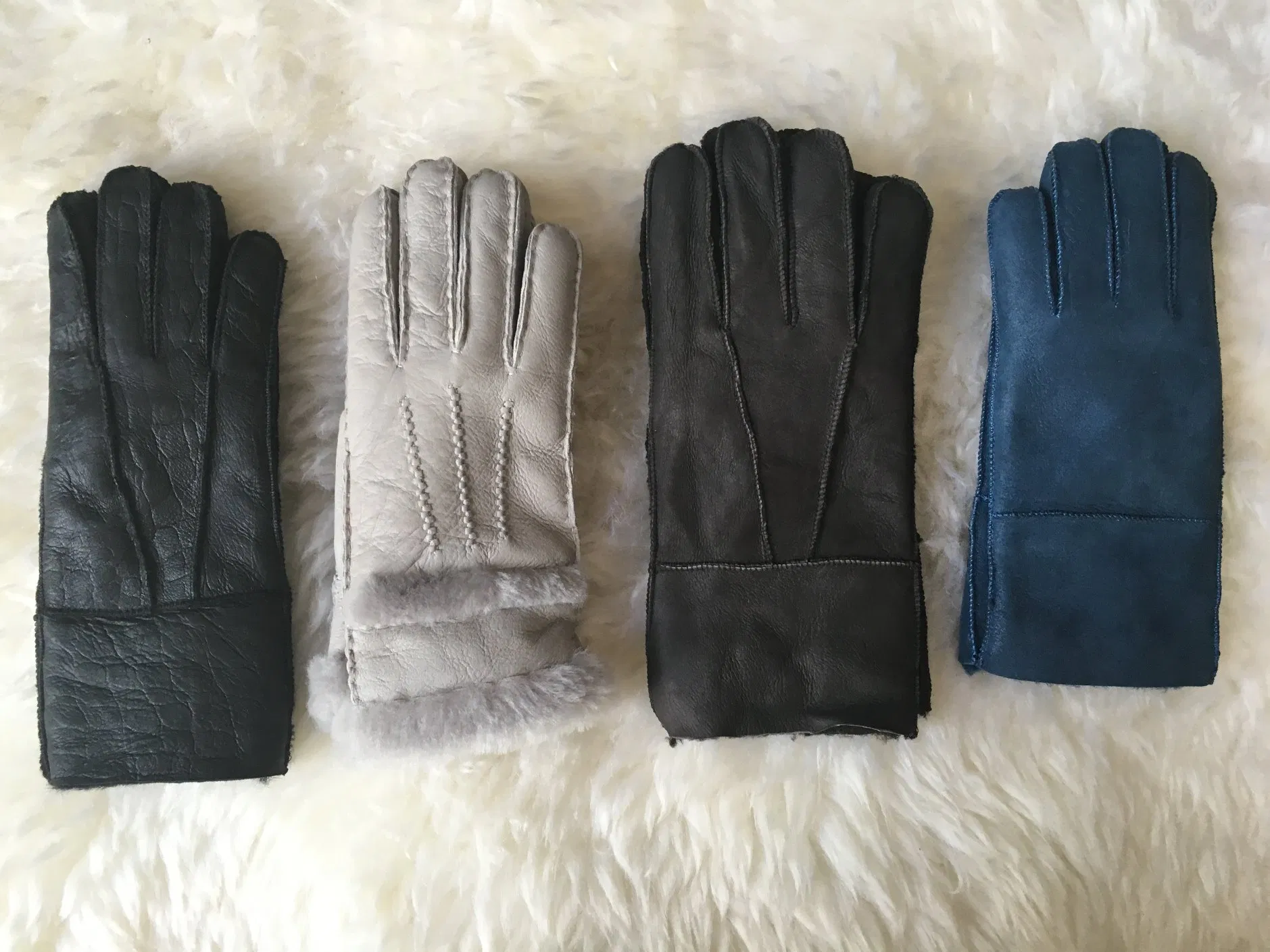 High Quality Shearling Sheepskin Long Mittens with Real Fox Hair