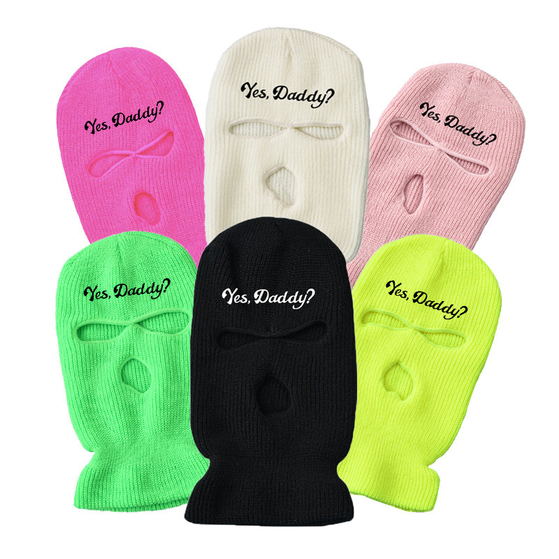 Custom Embroidery Logo Balaclava Skimask Winter Full Face Cover Knitted Balaclava Cap Men Women 3 Hole Balaclava