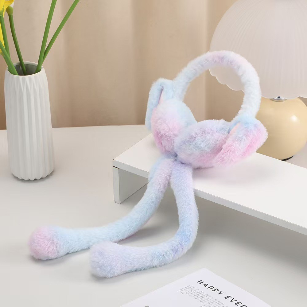 Creative Plush Rabbit Ear Muffs Soft Colorful Winter Warm Earmuffs Moving Jumping Ears Ear Protection Cover for Christmas Hats