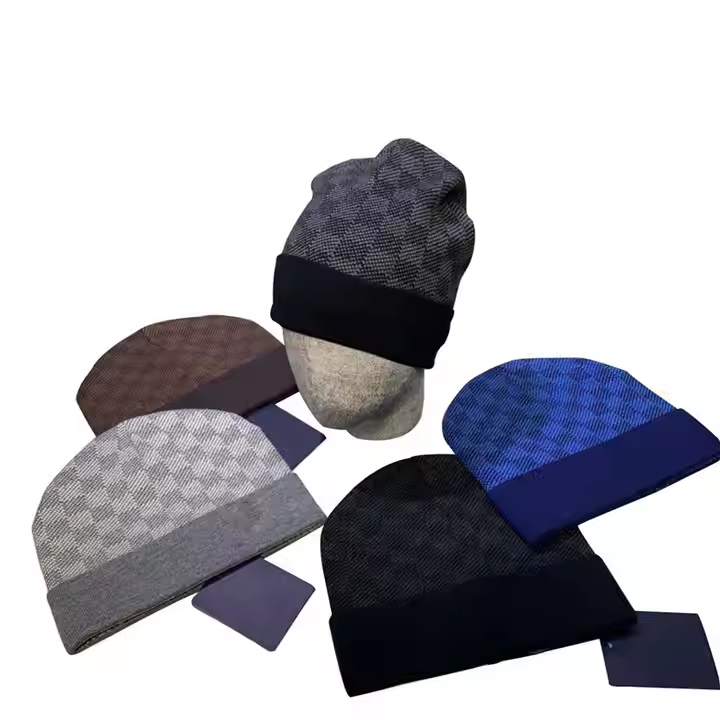 Autumn Winter New Unisex Designer Reversible Warm Jacquard Knitted Beanie Hat Image Style Letter Pattern Travel High Quality