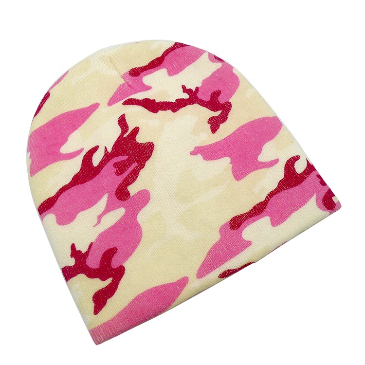 Custom Digital/Puff Print 100% Acrylic Street Style Beanie Sports Winter Jacquard Camo No Cuff Designer Skull Cap Y2K