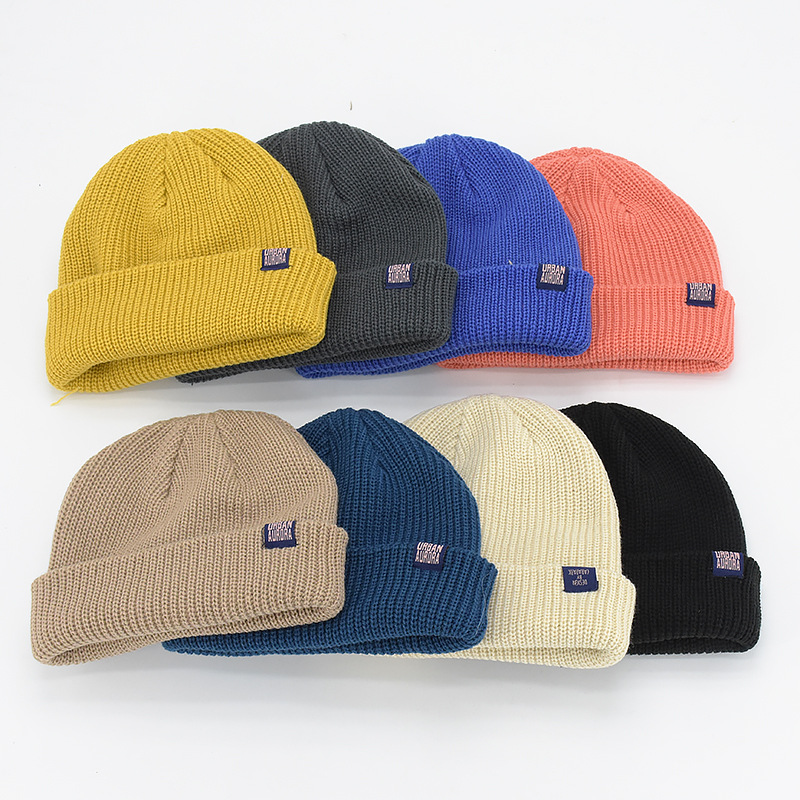 Custom Knit Cuffed Acrylic Slouchy Beanie,Streetwear Private Woven Label Logo Beanies,Fisherman Skull Hats Winter Cap
