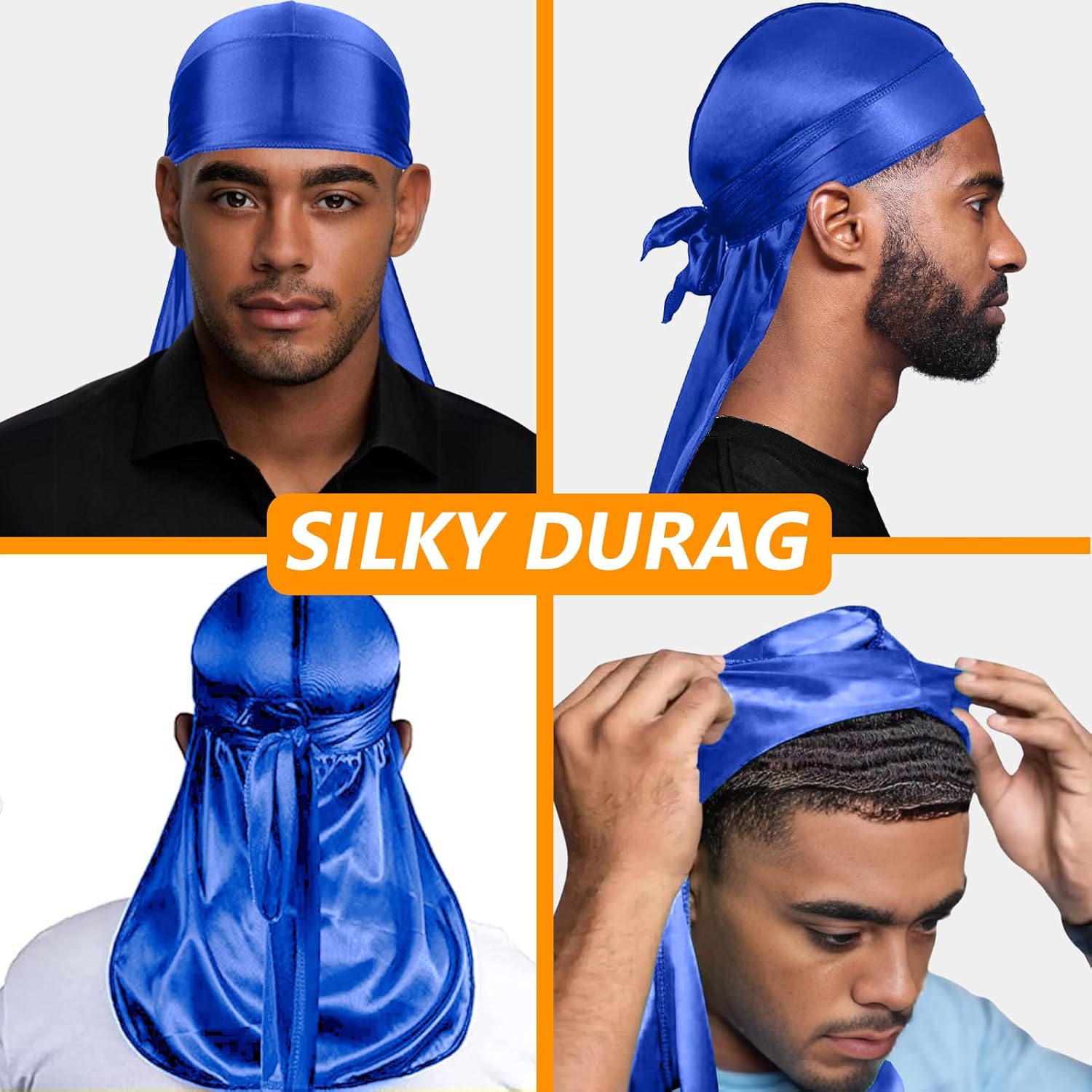 Custom Logo Low MOQ 19 Colors Silky Durag with Long Tail Wide Strap for Men Women Silk Satin Durag Headwraps Wave Cap