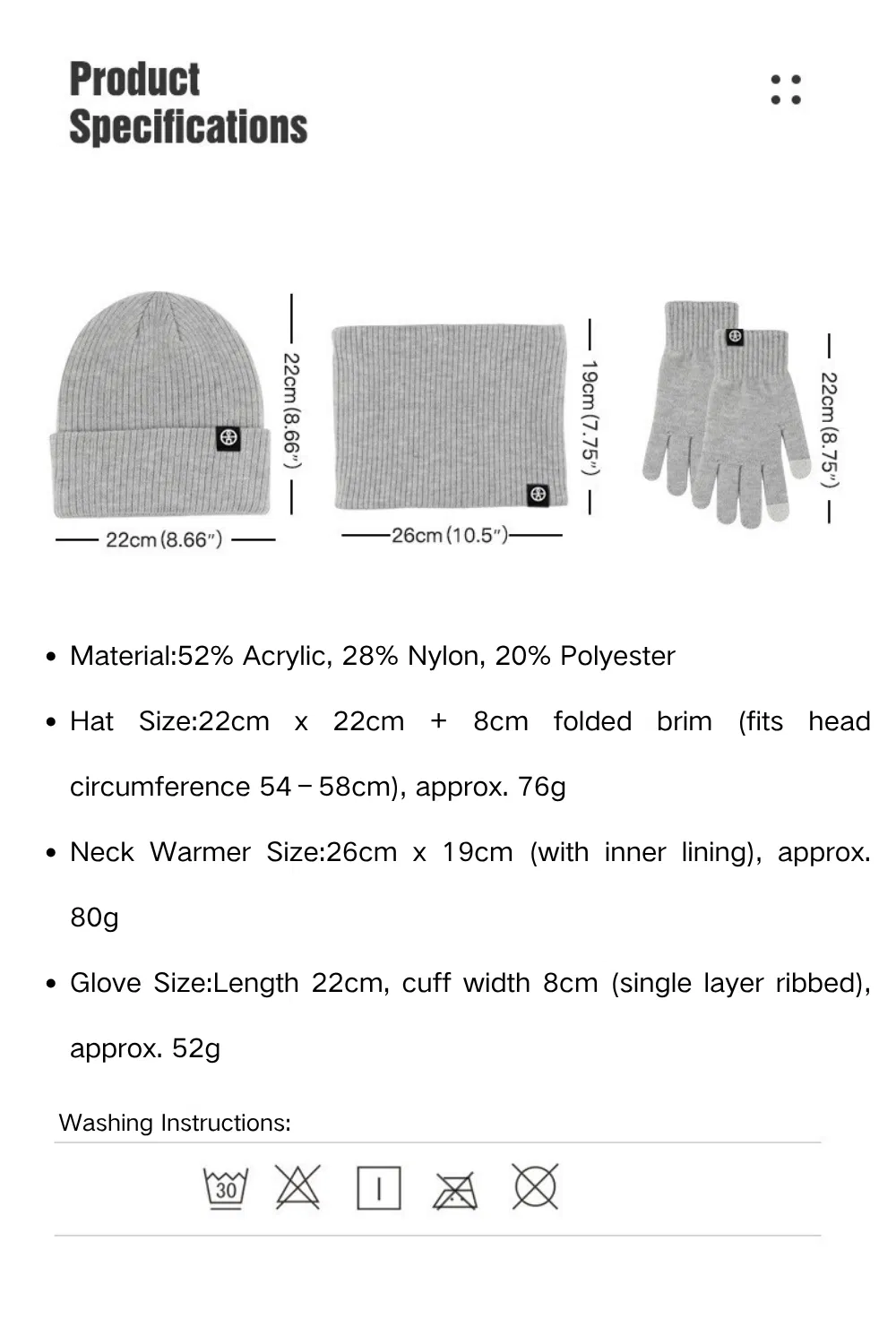 Winter Cold Weather Thick Knit Beanie Scarf Snood Gloves for Promotion
