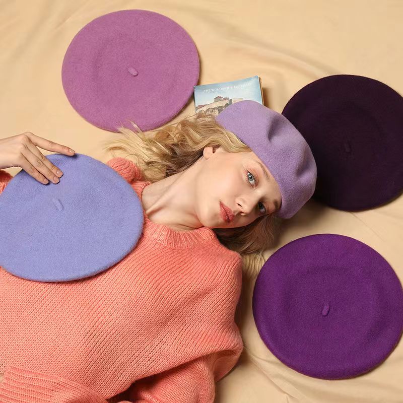 High Quality 100% Wool Beret Ladies Women's Fashion Solid Color Classic Party Beret Hat Winter Outdoor Berets