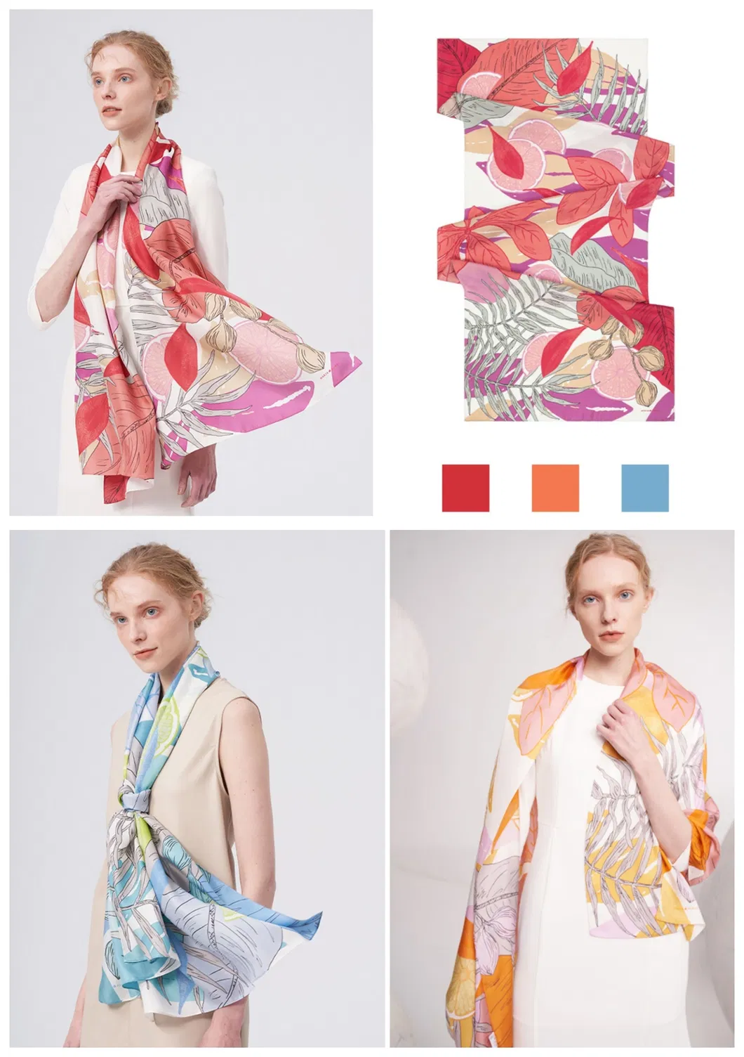 Manufacturer Double Digital Printing 100% Silk Lady Hand Rolled Silk Shawl with Handmade