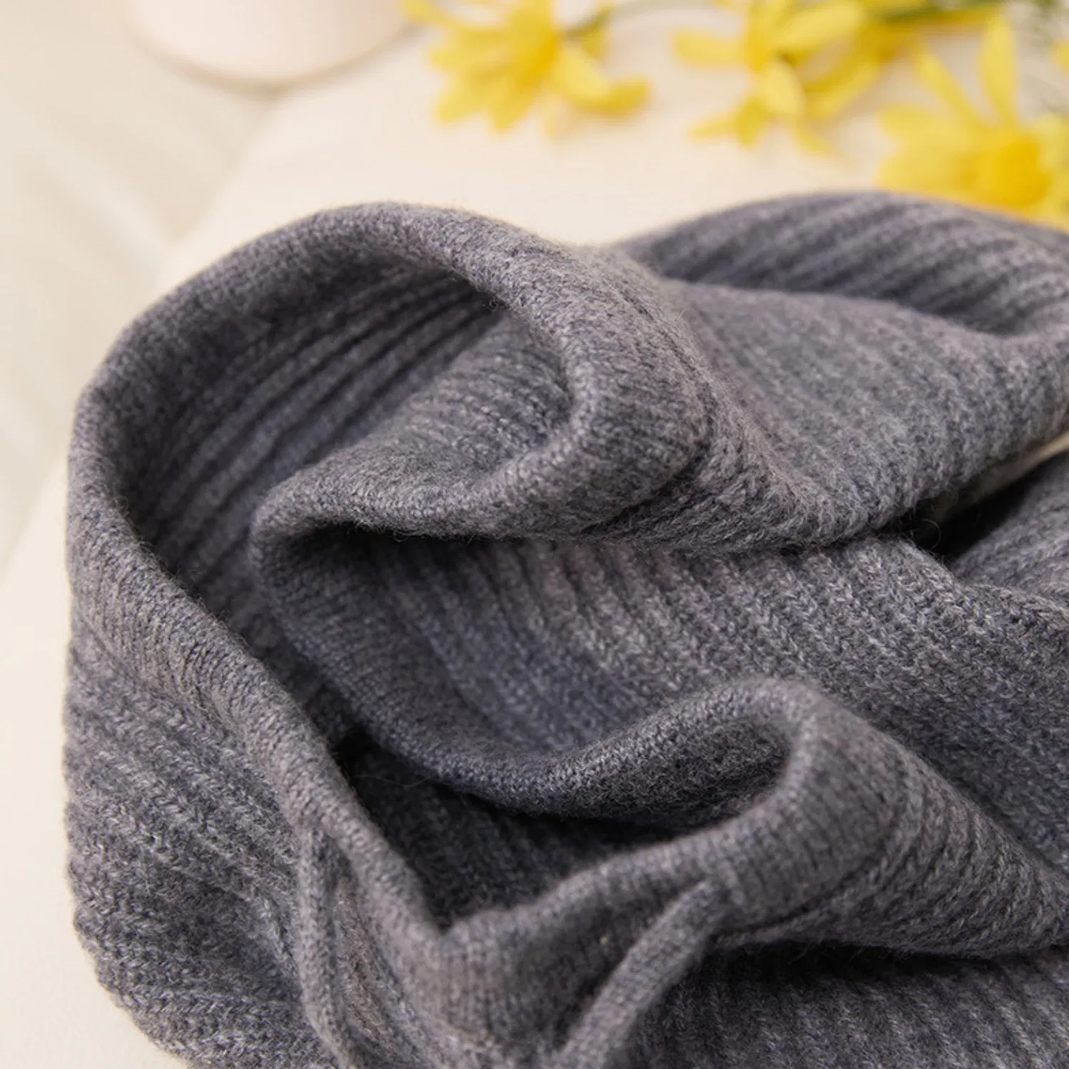 Unisex Fashion Cashmere Hat and Snood Combo with Drawstring for Thermal Insulation Winter