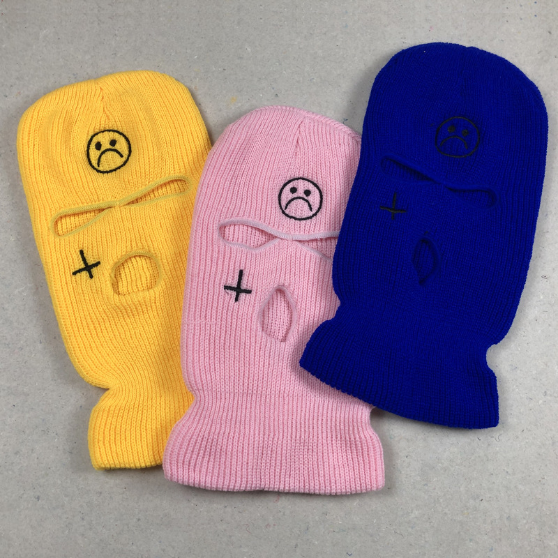 Custom Knitted Striped Balaclava with 3 Holes Embroidery Design Logo Face Mask Pink Neon for Sports Party Ski Use