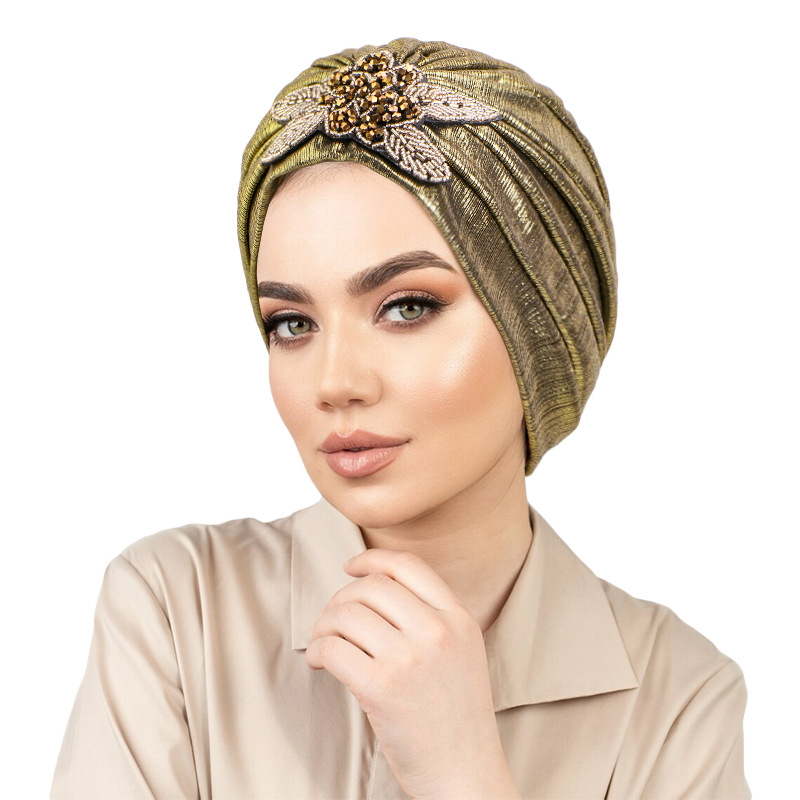 Wholesale Bright Color Jewelry Turban With Delicate Jewel Accessories Headscarf Polyester Ladies Daily Headwraps