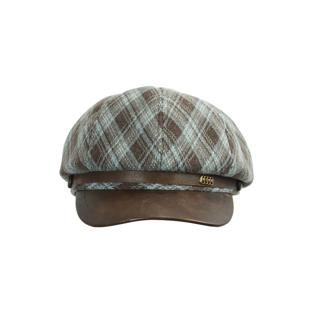 New Arrival Fashion Vintage Checkered PU Brim Beret Cap Unisex Four Seasons Casual Sports