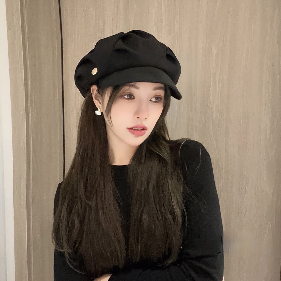 New Cloud-Shaped Women's Canvas Beret Face-Slimming Octagonal Hat Artist-Style Casual Outdoor Fishing Cycling Travel