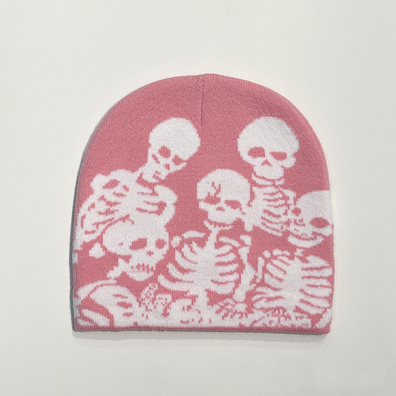 Y2K Skeleton Jacquard Knit Beanie Hat, 2026 Fashion Acrylic Skull Beanie, Unisex Streetwear Winter Warm Cap with Custom Logo