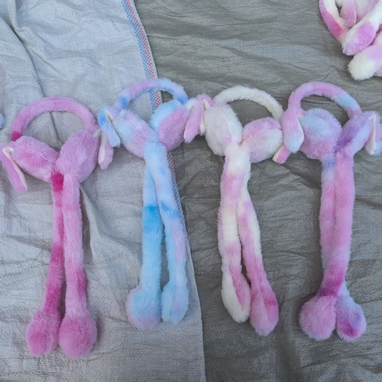 Creative Plush Rabbit Ear Muffs Soft Colorful Winter Warm Earmuffs Moving Jumping Ears Ear Protection Cover for Christmas Hats