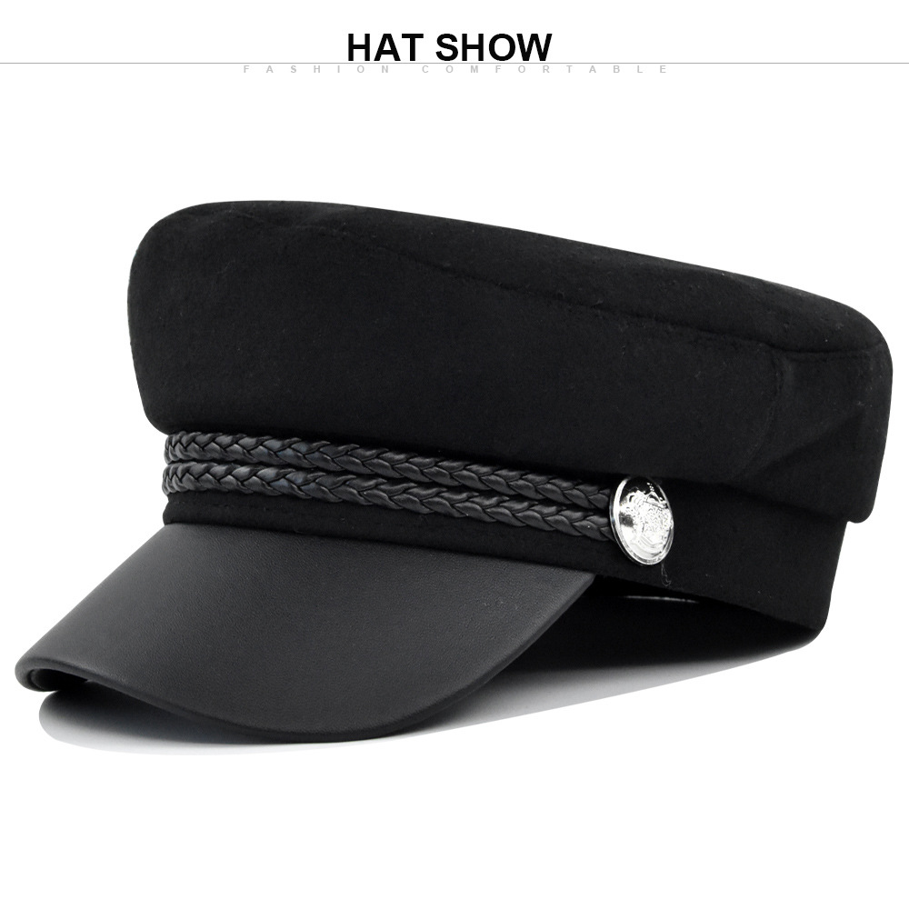 Korean Cap Metal Buckle Navy Hat Vintage Beret Winter Fashion Cap British Hat Octagonal Hat Wholesale