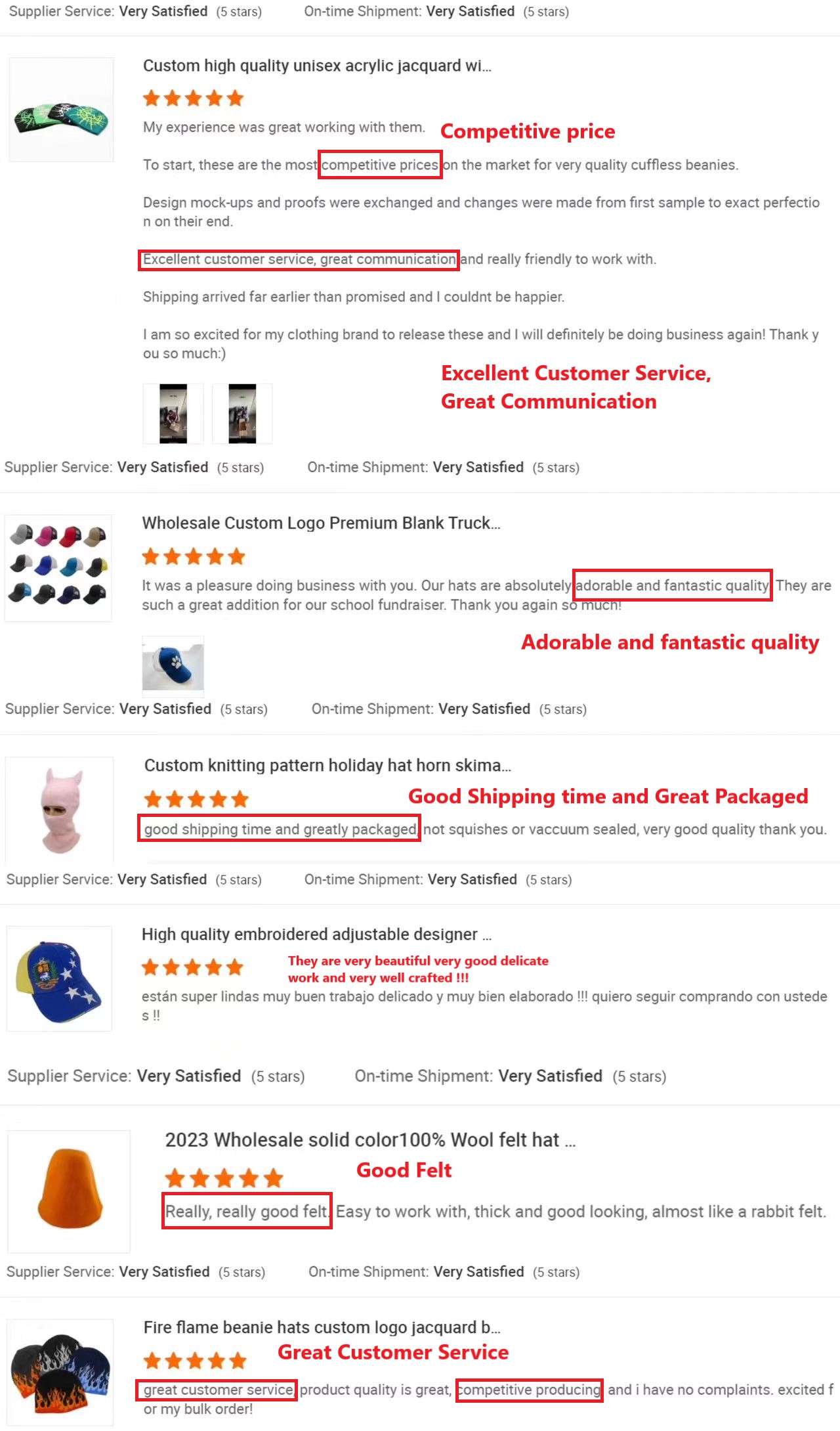 Customer Feedbacks Evidence
