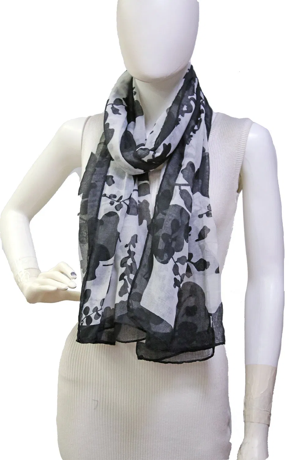 Women′ S Accessories Black Flowers Long Scarf 2022 Autumn Shawl Soft Polyester Muslim
