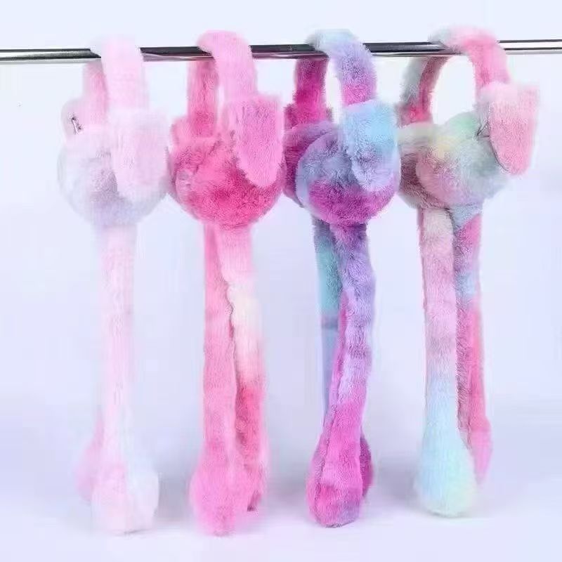 Creative Plush Rabbit Ear Muffs Soft Colorful Winter Warm Earmuffs Moving Jumping Ears Ear Protection Cover for Christmas Hats