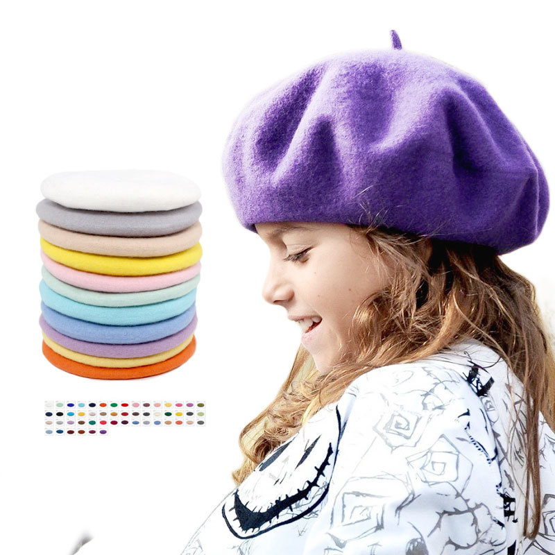 100% Wool High Quality Beret Custom Logo Plain Dyed Kids Beret