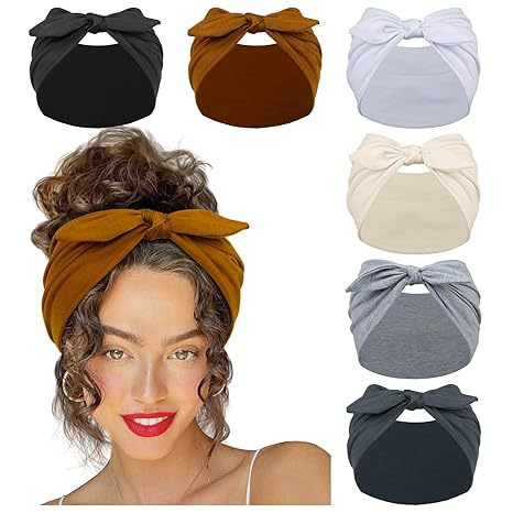 Knot Bunny Solid Color Elastic Ears Bow Headband Yoga Sports Sweatband Absorbent Headwrap