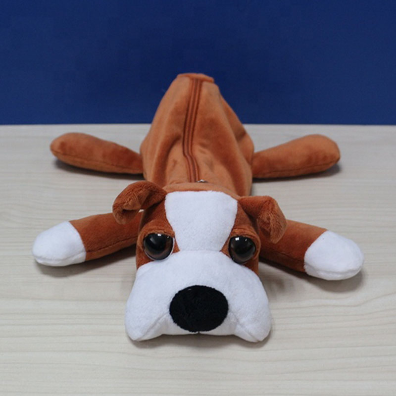 OEM ODM 20cm Lovely Pencil Case Soft Animal Dog Plush Pencil Bag