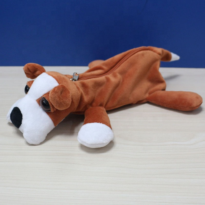 OEM ODM 20cm Lovely Pencil Case Soft Animal Dog Plush Pencil Bag