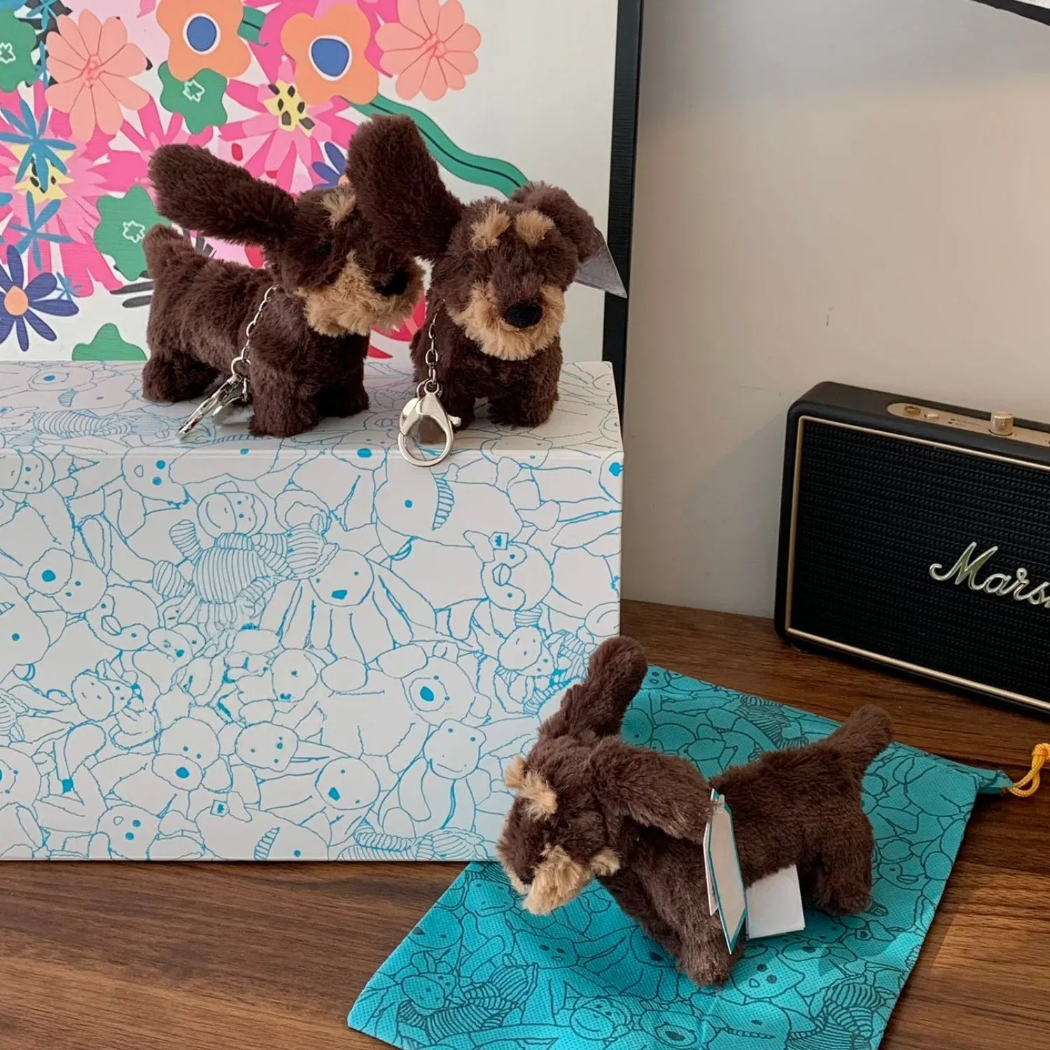 Cute Animal Dachshund Dog Stuffed Pendant Keychain Backpack Decoration Plush Doll