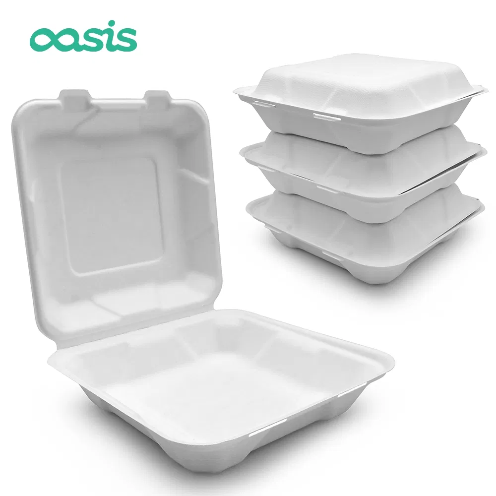 Eco Friendly Sugarcane Bagasse Biodegradable Compostable Paper Disposable Takeaway Food Packaging Containers