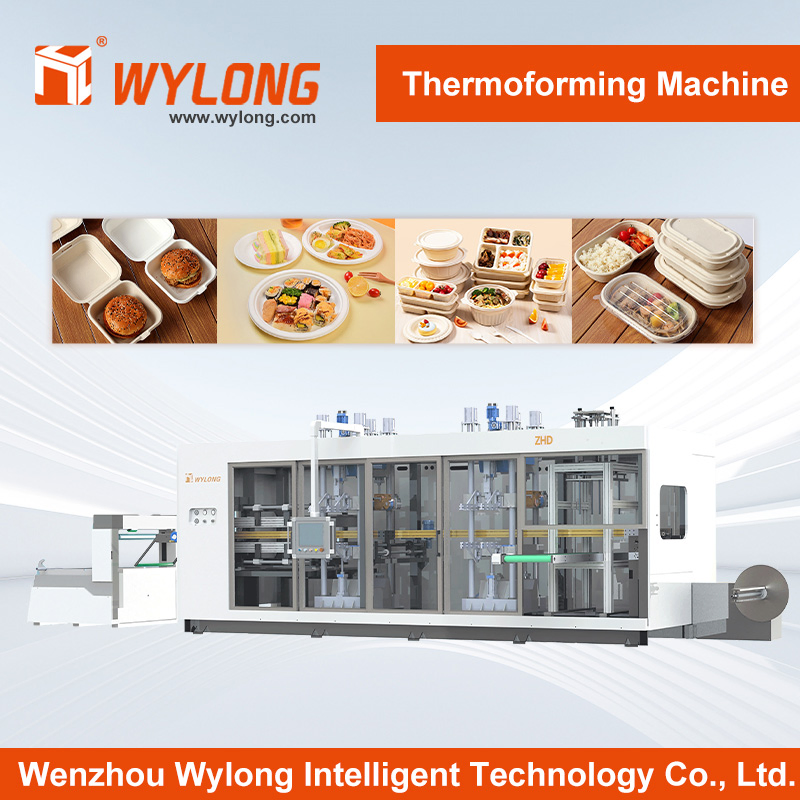 WYLONG(ZHD-600/400)Fully Automatic Servo Four Station Plastic Food Container Meal Prep Container Takeaway Box with Inner Tray Pet PP PS PLA ThermoformingMachine