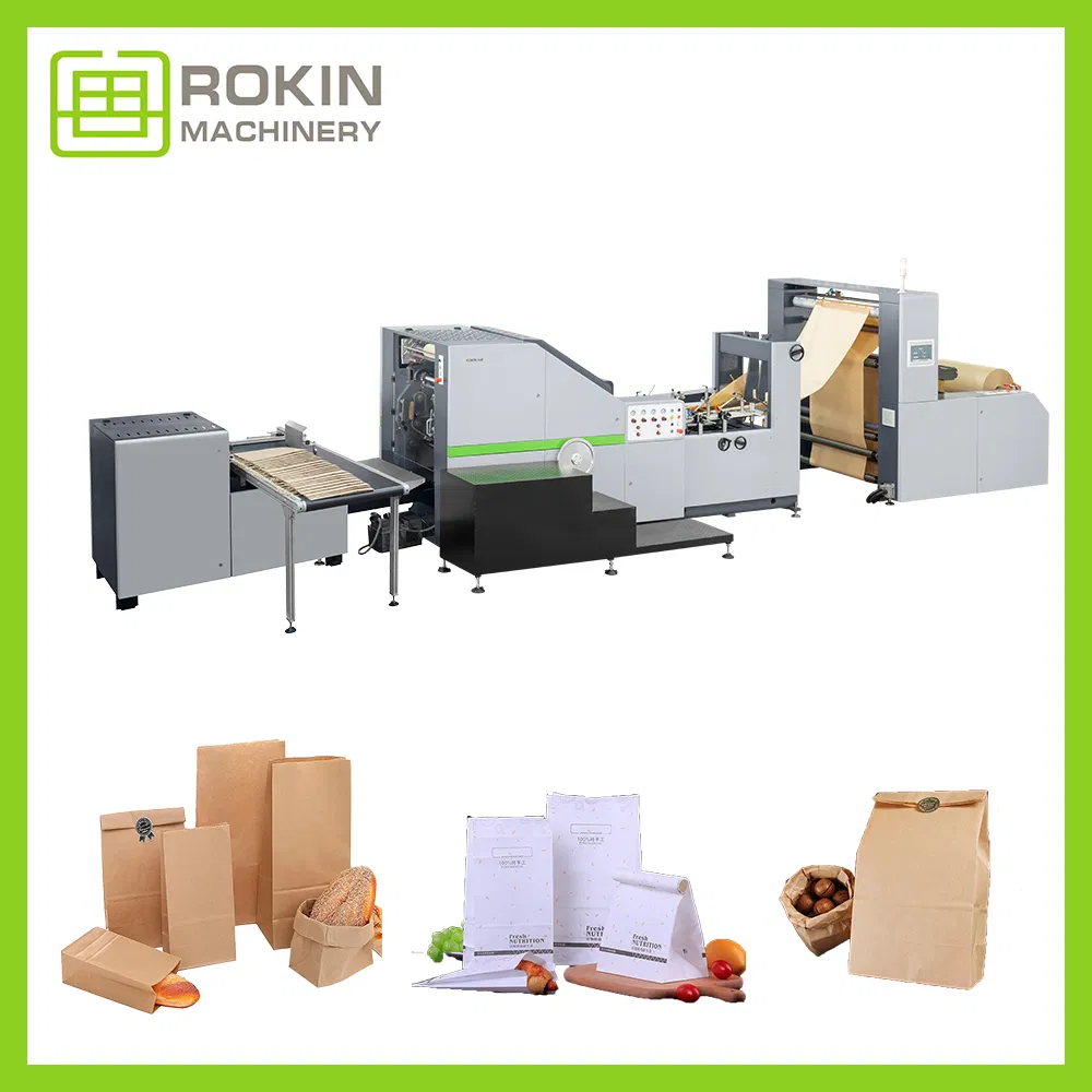 Rokin Brand Eco-Friendly Chestnut Packaging Square Bottom Paper Bag Making Machine