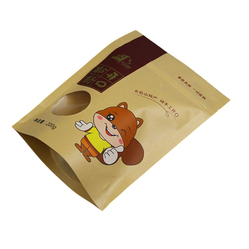Eco-Friendly Natural Sustainable Kraft Paper Packaging with Zipper for Food Products