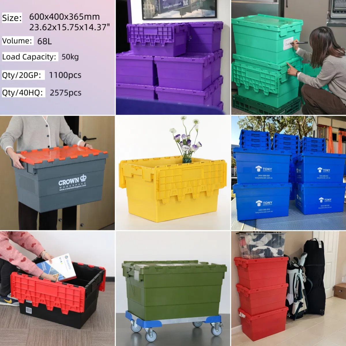27X17X12 Inch Eco Friendly Industrial Virgin Plastic Stack and Nest Storage Crate for Moving