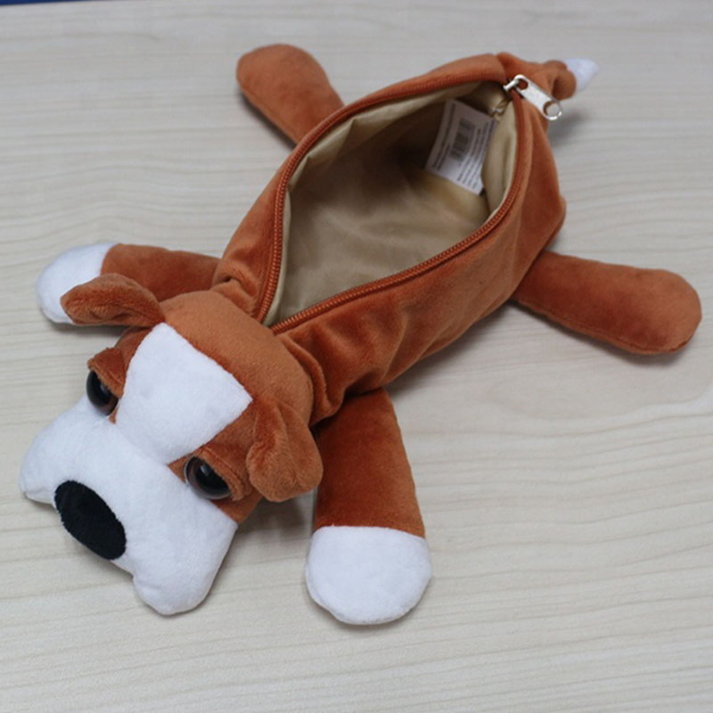 OEM ODM 20cm Lovely Pencil Case Soft Animal Dog Plush Pencil Bag