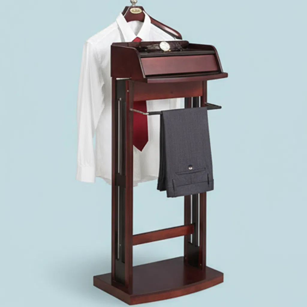 Elegant Wooden Clothes Organizer with Hanger and Tray Functional Valet Stand