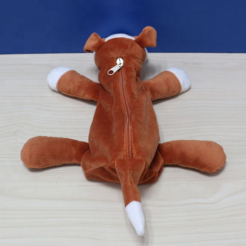 OEM ODM 20cm Lovely Pencil Case Soft Animal Dog Plush Pencil Bag