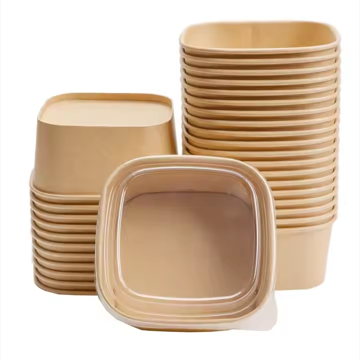 Eco Friendly Brown Kraft White Paper Square Bowl Paper Food Container