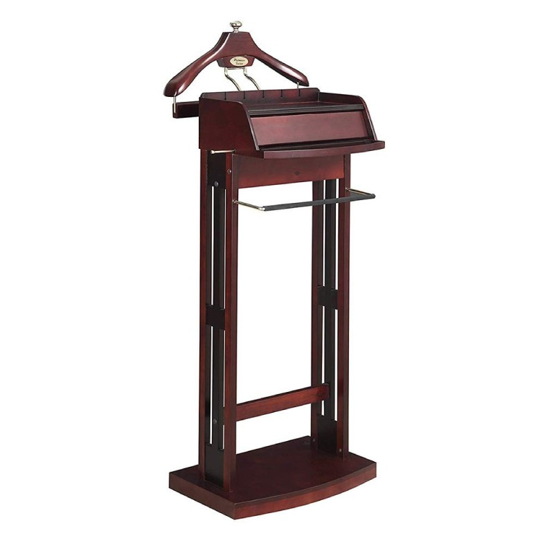 Elegant Wooden Clothes Organizer with Hanger and Tray Functional Valet Stand