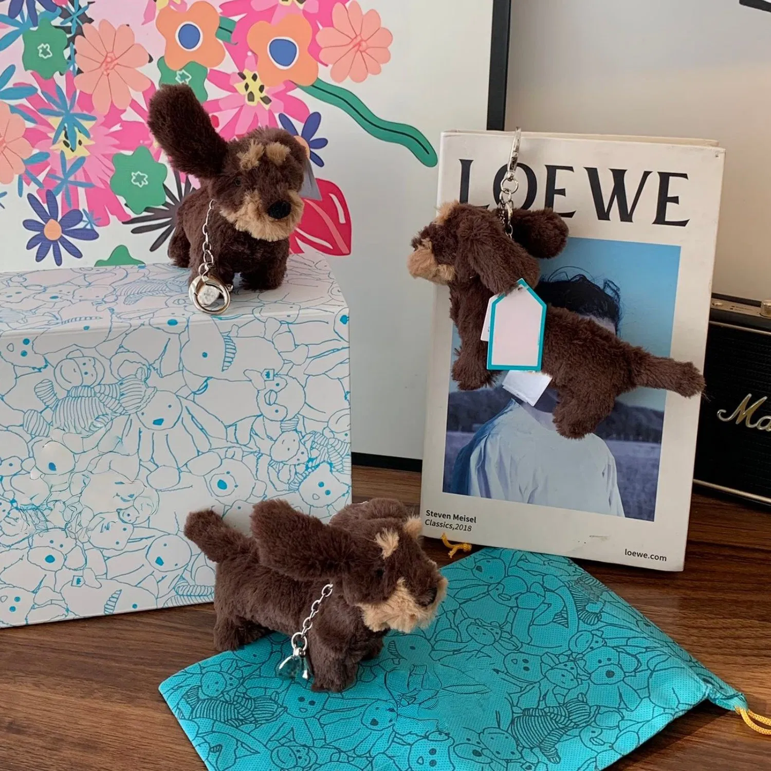 Cute Animal Dachshund Dog Stuffed Pendant Keychain Backpack Decoration Plush Doll