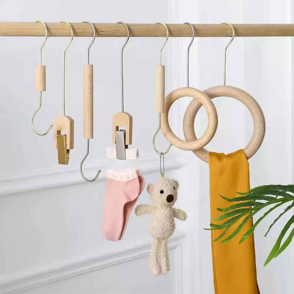 Premium Mini Wooden Hangers in Natural with S-Shaped and Metal Hook for Lady/Adult/Men/Female/Kids Tie/Silk/Scarf/Socks/Towels/Belt