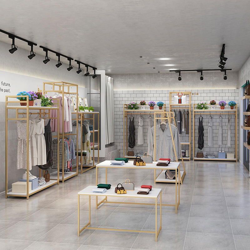 Fashion Clothing Store Floor-Standing Garments Shop Golden Hat Coat Bag Storage Shelf Children's Shoes Wall Hanging Display Rack