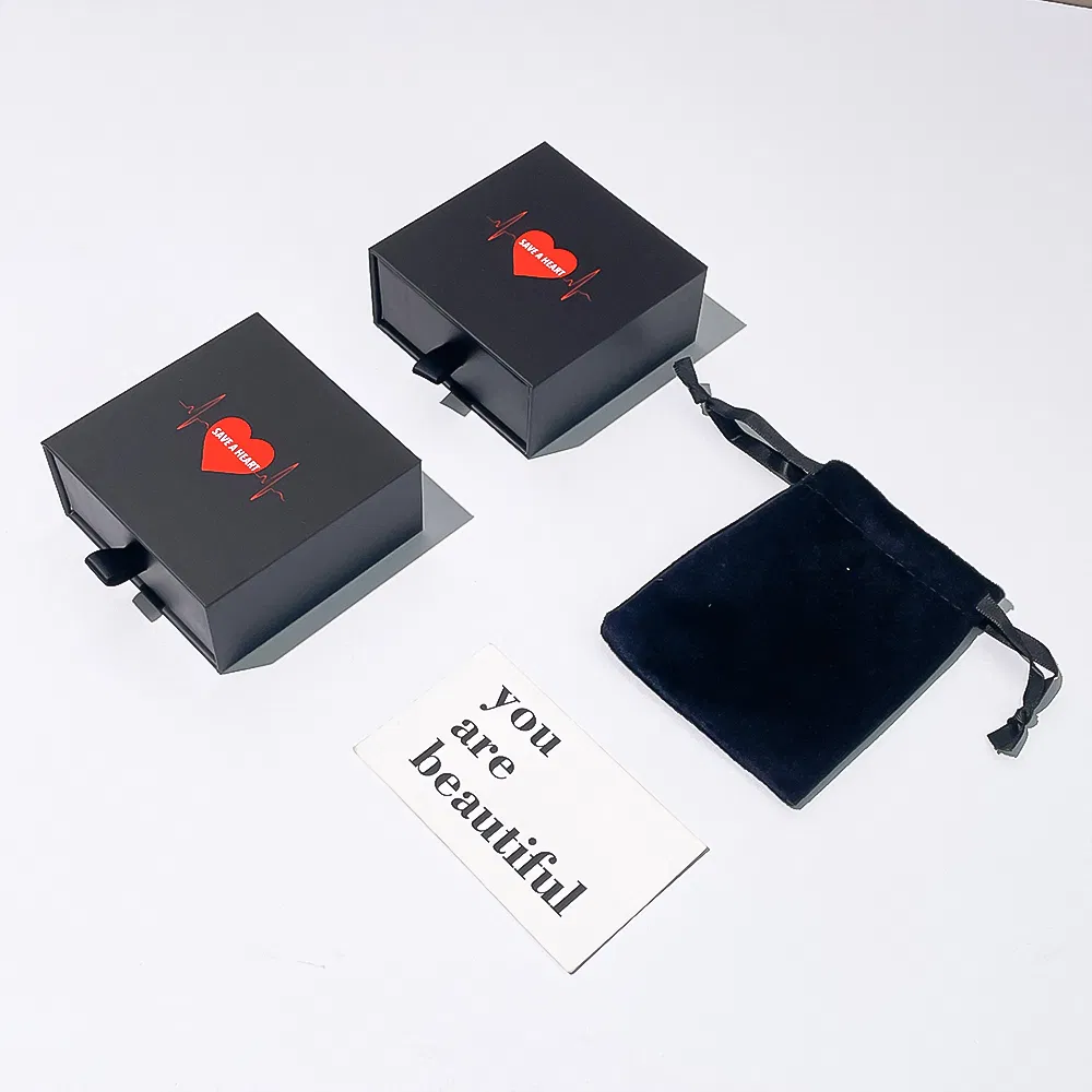 Custom Rigid Black Slider Drawer Square Small Paper Gift Jewelry Packaging Box