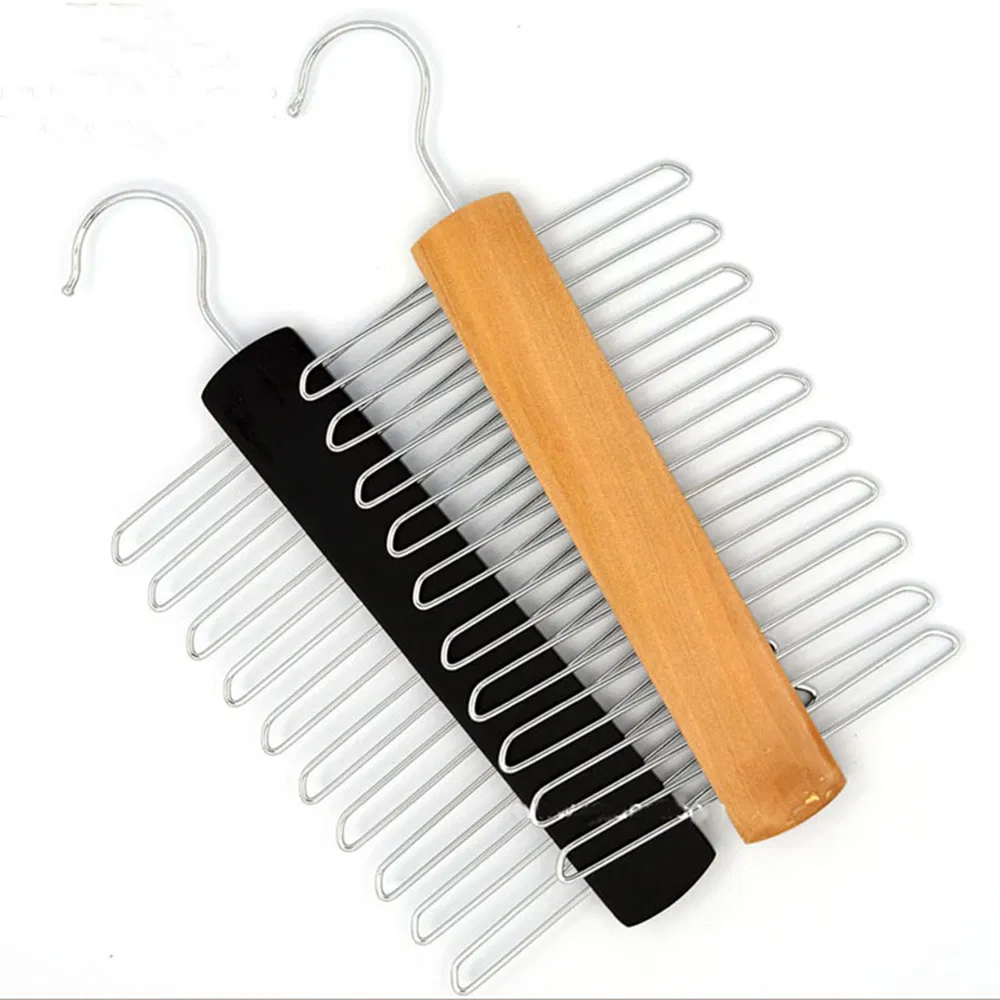 Good Quality Wooden Tie/Belt/Scarf Hangers with 20 Metal Chrome Hooks Made of Solid Wood in Natural/Dark Brown/Vintage Finish